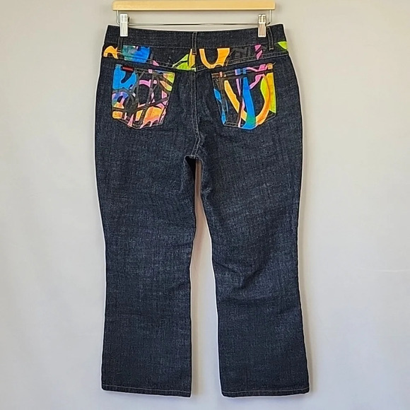 FUBU Collection Painted Crop Jeans Indigo Wash Size 9/10 - Picture 1 of 13
